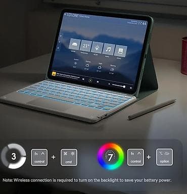 mebel ici sobalar: RGB arxa işıqlı Bluetooth klaviaturalı planşet futlyarı - Planşet — 1