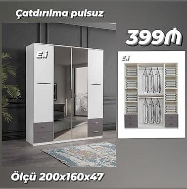 Güzgülü paltar şkafı - Ölçü: 200 x 160 x 47 sm - Rəng: ağ və boz