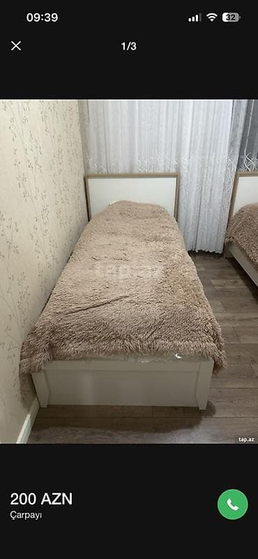 tek kravat: Tək nəfərlik çarpayı - Ölçü: təxmini 90×190 sm (tək ölçü) - Karkas — 3