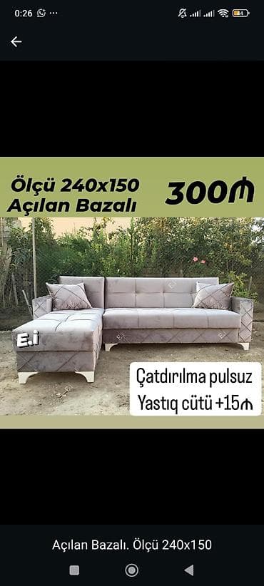 oturaca: Açılan-bazalı künc divan - Ölçü: 240 x 150 sm - Mexanizm: açılan — 1