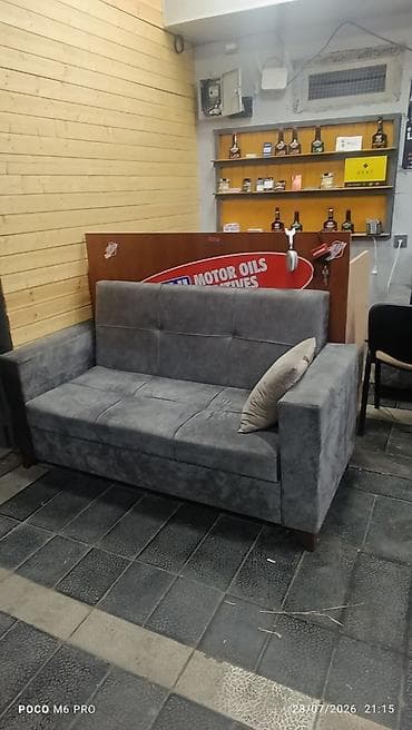 düz divan: Boz rəngli üçnəfərlik divan - Material: yumşaq məxməri/parça toxuma — 2