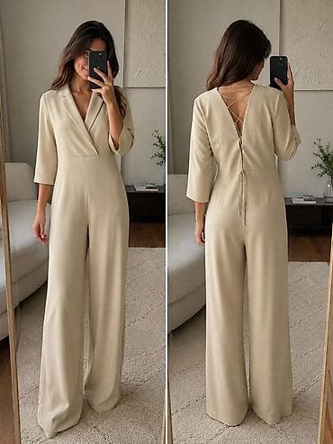рабочая форма: Bej rəngli qadın kombinezonu - Stil: Zərif, minimal dizayn - Kəsim — 1
