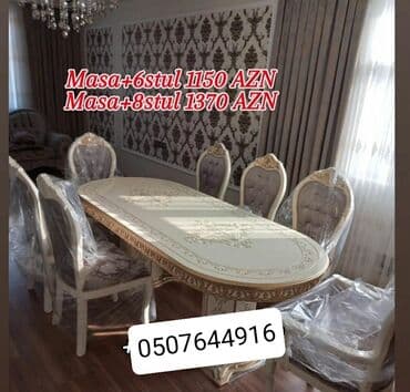 ders masaları: Qonaq otağı üçün, Yeni, Açılmayan, Dördbucaq masa, 6 stul — 7