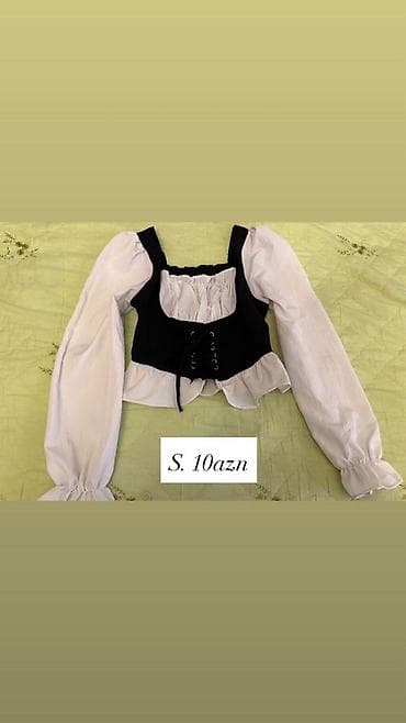 ağ kofta: Qadın bluz – 2 laylı dizayn - Rəng: ağ köynək hissəsi + qara korset — 1