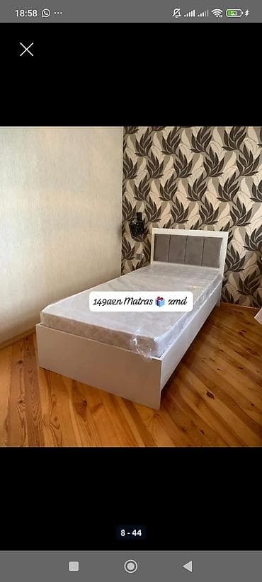 tek kravat: Tək nəfərlik çarpayı və matras dəsti. - Rəng: ağ korpus, boz başlıq — 1