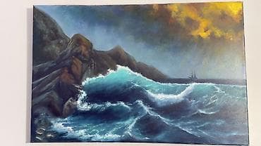 oglan sekilleri profil: Dəniz mənzərələri mövzusunda əl işi yağlı boya tablolar dəsti. - — 3