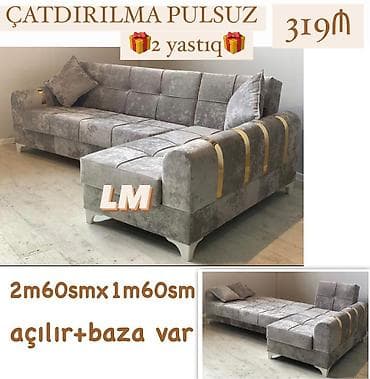 ağ divan: Künc divan – açılan və bazalı model - Ölçülər: 2 m 60 sm x 1 m 60 sm — 1