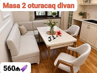 Mətbəx üçün, Açılan, Dördbucaq masa, 2 stul