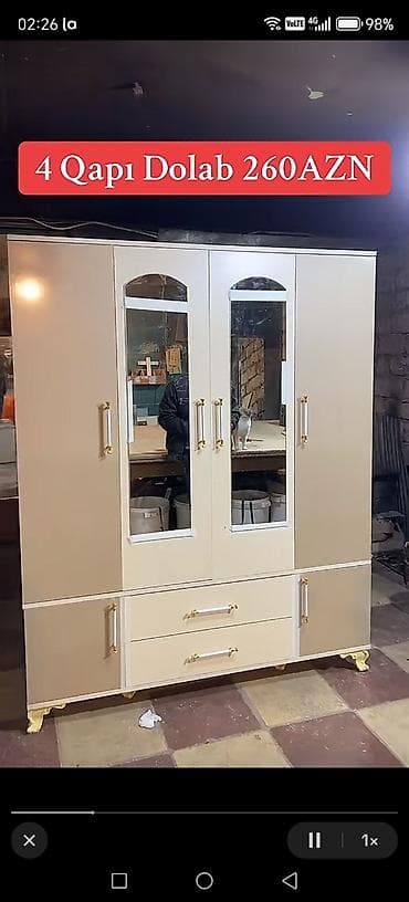 шкаф купе по индивидуальному заказу: Новый, 4 двери, С зеркалом, Бежевый, Распашной, Прямой шкаф — 10