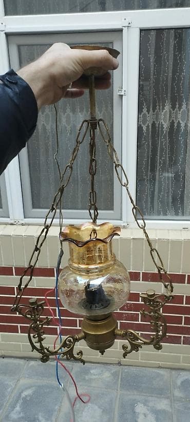 Antik üslubda asma kerosin lampası (pendel) - Material: bürünc korpus — 1