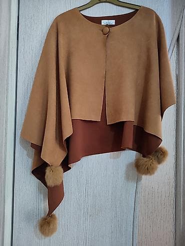 Верхняя одежда: Qadın ponçosu – qəhvəyi/konyak rəng palitrası - Model: Asimmetrik — 2
