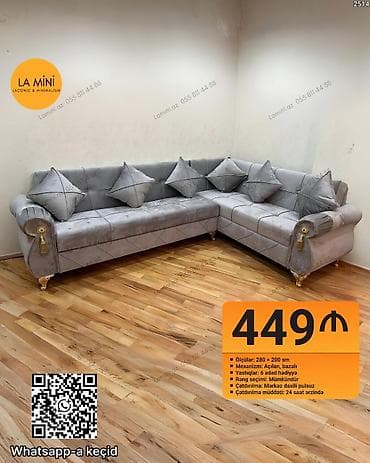 mal əti: Künc divan, Açılan, Bazalı, Vеlur parça, Şəhərdaxili pulsuz çatdırılma — 1