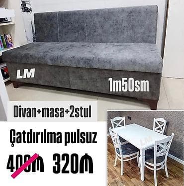 Divan + masa + 2 stul dəsti - Divan: 1 m 50 sm uzunluq, rahat