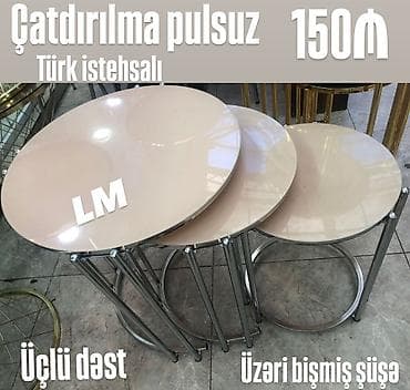 ustular: Türk istehsalı üçlü sehpalar dəsti - Üzəri bişmiş şüşə səth: parlaq — 1