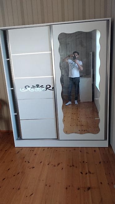 salon şkafi: Yeni, 2 qapılı, Güzgülü, Ağ, Digər material, Kupe, Düz dolab — 1