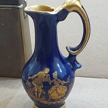 Termoqablar: Vintage vaza Limoges France, tünd göy çini 22 karat qızıl "Aşiq cüt" — 9