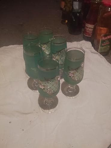 Qədəhlər, rəng - Yaşıl, Xrustal, 6 ədədli dəst