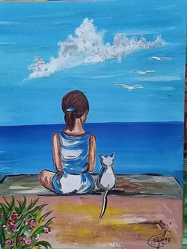 tort sekili: Əl işi rəsm tablosu - Texnika: kətan üzərində akril boya - Süjet — 1