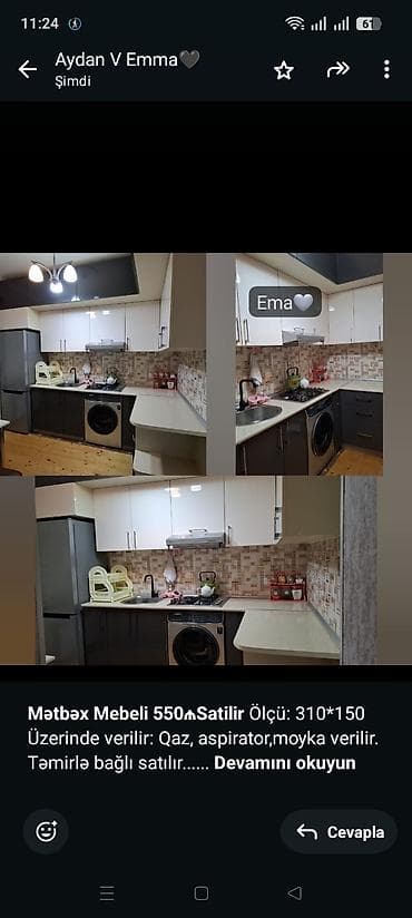 *Mətbəx Mebeli 550₼Satilir* Ölçü: 310*150 Üzerinde verilir: Qaz
