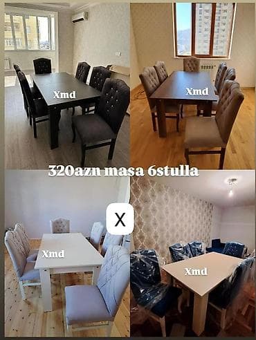 Yemək otağı üçün masa və 6 stul dəsti. – Dəst: 1 masa + 6 stul –