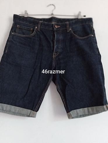 Kişi cins şortu - Material: klassik tünd mavi denim - Kəsim: düz