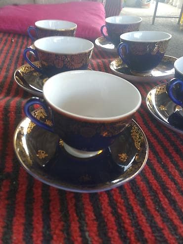3 faza generator: Çay dəsti, rəng - Mavi, Farfor, 6 nəfərlik — 5