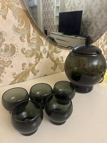 karta: Qara tüstü rəngli şüşə servis dəsti - Material: qalın şüşə, tüstü — 1