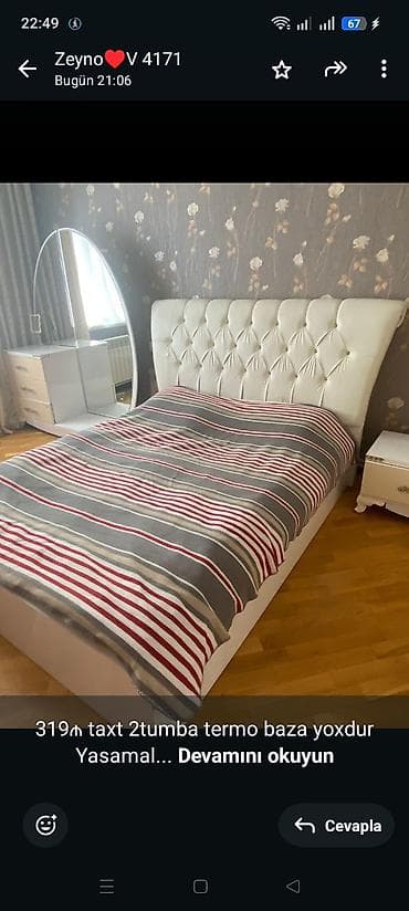 Кровати: 319₼ taxt 2tumba termo baza yoxdur
Yasamal

5850 zeyno♥️ — 1