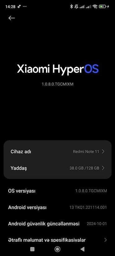 telefon iphone 10: Redmi Note 11, 128 GB, rəng - Qara, Barmaq izi — 4
