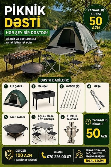 Piknik Dəsti – 24 saatlıq kirayə, 50 AZN Ailəniz və dostlarınızla