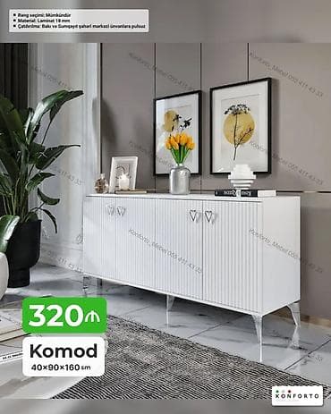 taxta komod: Ağ rəngli modern komod - Ölçü: 40 × 90 × 160 sm - Material: 18 mm — 1