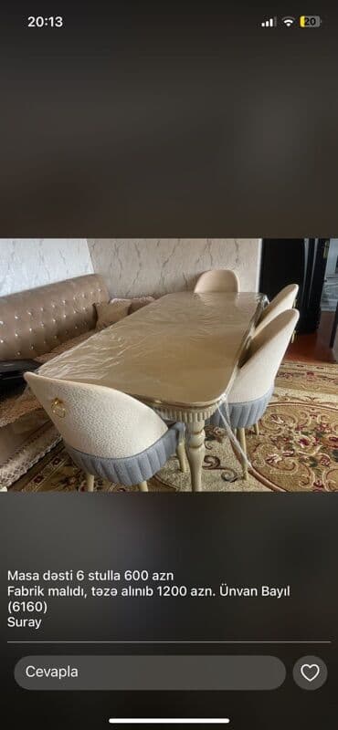 Masa və oturacaq dəstləri: Qonaq otağı üçün, 6 stul — 1