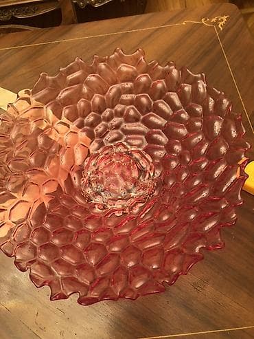 şef qapilar: Qırmızı dekorativ şüşə meyvə qabı - Material: qalın, şəffaf qırmızı — 2