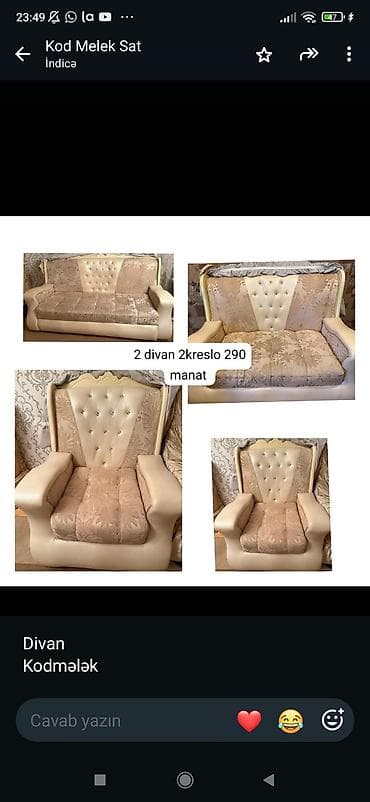 divan oturacaq: Divan-kreslo dəsti - Rəng: bənövşəyi (açıq krem detallarla) - Tərkib — 3
