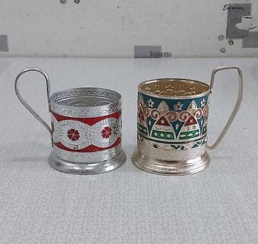 stekan bezekleri: Stəkanlar, rəng - Gümüşü, Şüşə, 2 ədədli dəst, SSRİ — 10