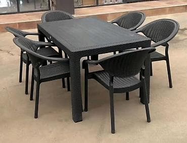 ustol ustul: Dördbucaq masa, 6 stul, Açılmayan, Stullar ilə, Plastik — 1