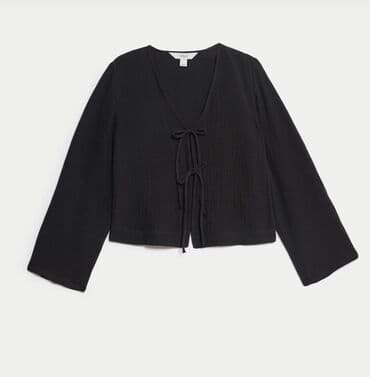 yun jaket: Qara rəngli qadın bluz/kardiqan - Model: ön hissədə iki ədəd ipli — 1