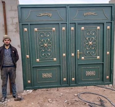 жер тошок: Железо Дворовые ворота, Распашные, 3 м, Механические, С дверью, цвет - Голубой, Нет кредита, Платная установка, Платная доставка — 60