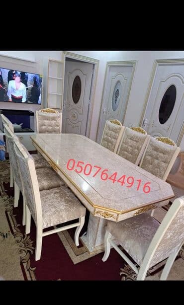 iwlenmiw masa: Qonaq otağı üçün, Yeni, Açılmayan, Dördbucaq masa, 6 stul — 3