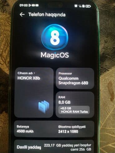 x8b: Honor X8b, 256 GB, rəng - Yaşıl, Barmaq izi — 5
