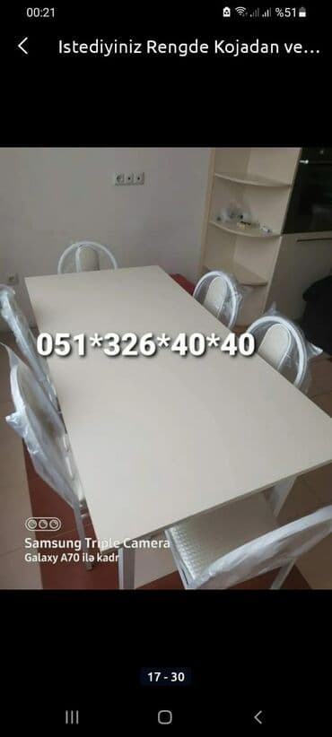 Masa və oturacaq dəstləri: Qonaq otağı üçün, Yeni, Açılan, Dördbucaq masa, 6 stul — 6