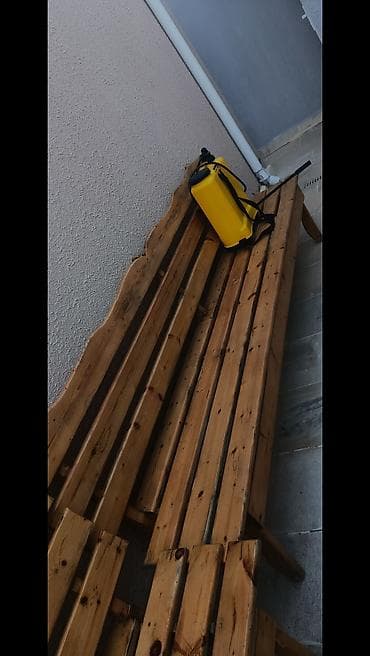 piknik ucun stol stul: Taxta masa və skamya dəsti - Material: tam ağac (taxta lövhələrdən — 5