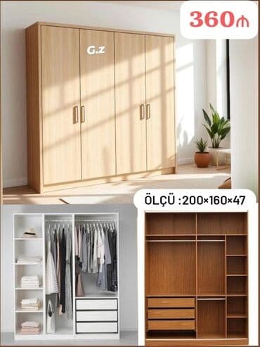 hamam şkafı: Açılan, 4 qapılı Düz dolab, Qarderob, paltar dolabı — 1