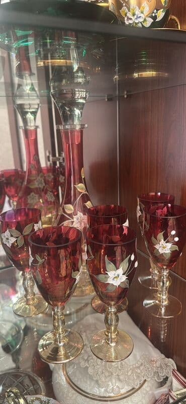 çaxır boçkası: Qədəhlər, rəng - Qırmızı, Şüşə, 8 ədədli dəst — 1