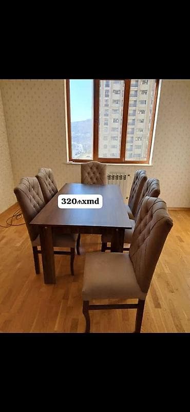 qapi sekilleri: Yemək masası dəsti - Dəst: 1 ədəd düzbucaqlı masa + 6 ədəd stul - — 1