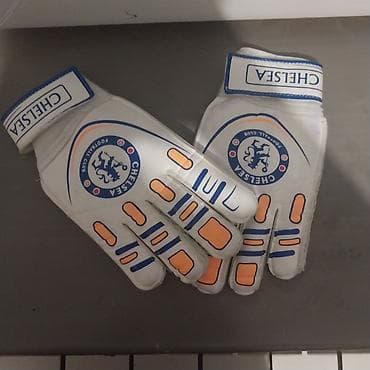 e football: Chelsea Football Club qapıçı əlcəkləri - Rəng: ağ, mavi və narıncı — 1