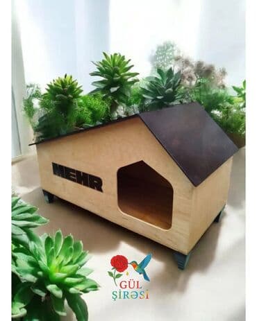 купить домик для кота: Taxta pişik evi – “Burada yerim rahatdır” yazılı - Material — 26