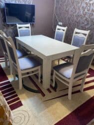 masa 2ci əl: Qonaq otağı üçün, İşlənmiş, Açılmayan, Dördbucaq masa, 6 stul — 2