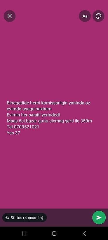 Dayə, Öz evində, 37 yaş lalafo.az -da Dayə, Öz evində, 37 yaş
