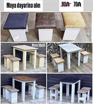 mat metbex mebelleri: Masa + 4 taburetka dəsti - Komplekt: 1 masa və 4 taburetka - Ölçü: 90 — 2